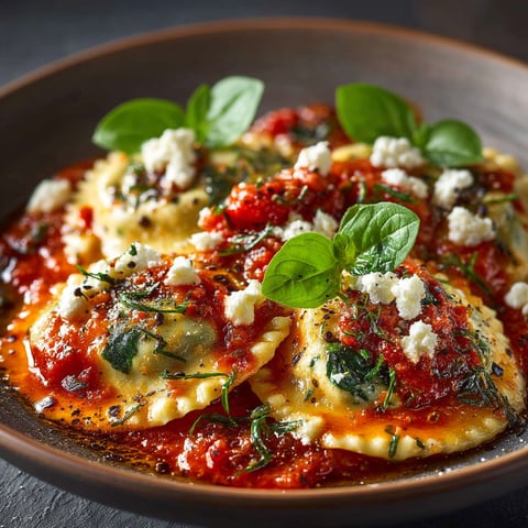 A bowl of pasta with tomatoes and feta cheese.