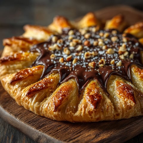 A pastry with chocolate and nuts on top.