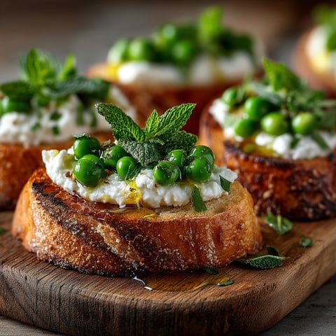 Crostini with ricotta, peas, and mint.