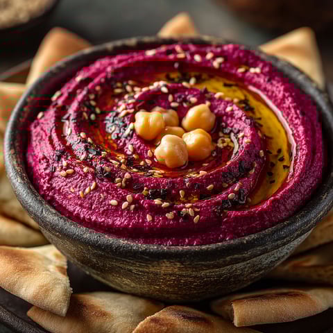 A bowl of houmous with a spoon in it.