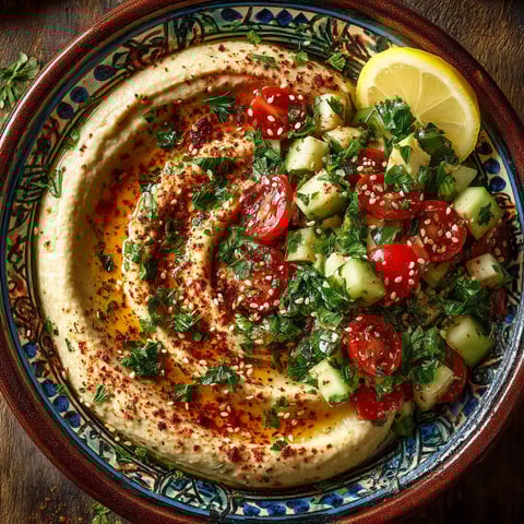 A plate of food with a variety of vegetables and a lemon wedge.