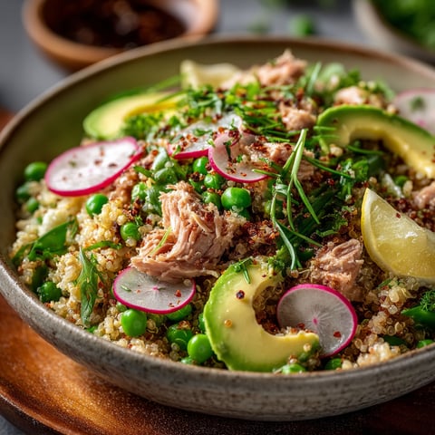A bowl of food with peas, avocado, and meat.
