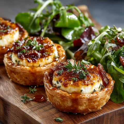 A plate of food with a tartelette chèvre miel & salade.