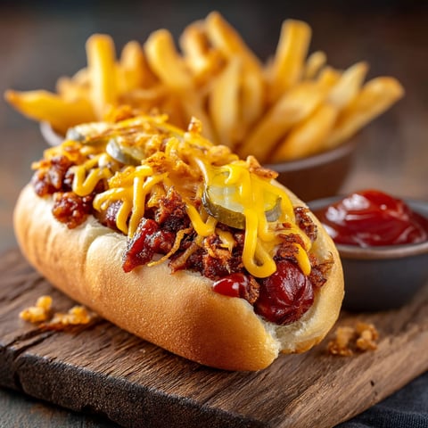 A hot dog with cheese and relish on a bun.