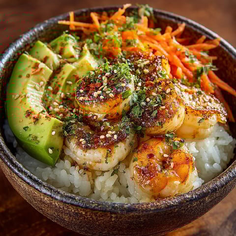 A bowl of shrimp and rice.