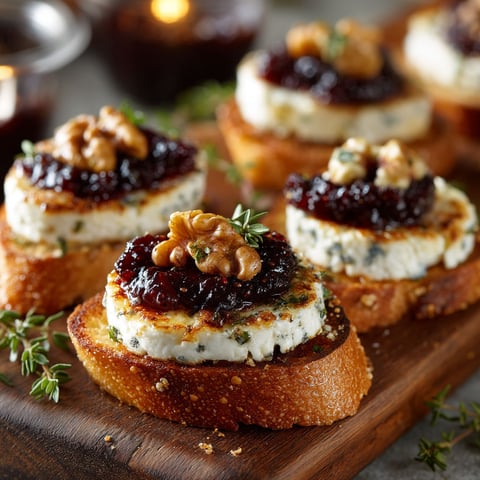 Crostini with cheese, figs, and walnuts.