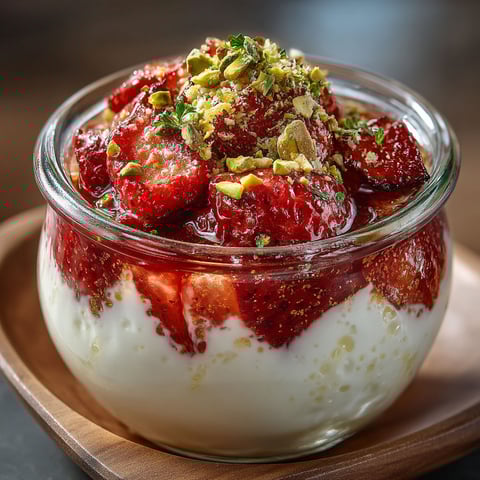 A bowl of strawberries with a dollop of yogurt on top.