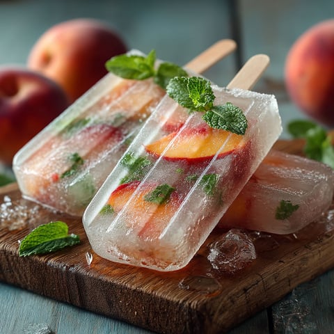 A popsicle with mint and peach flavors.