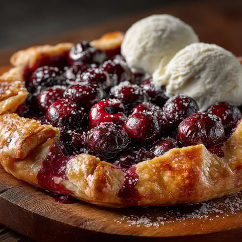 A slice of tarte rustique aux cerises.