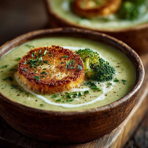 A bowl of soup with broccoli and parmesan cheese.