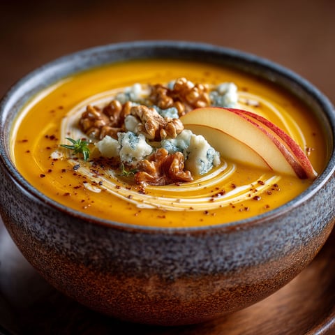 A bowl of soup with a spoon in it.