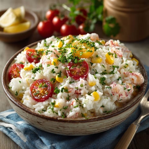 A bowl of rice with tomatoes and corn.