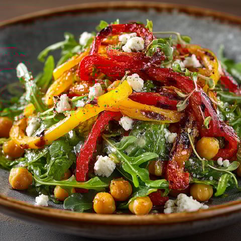 A salad with red peppers and lettuce.