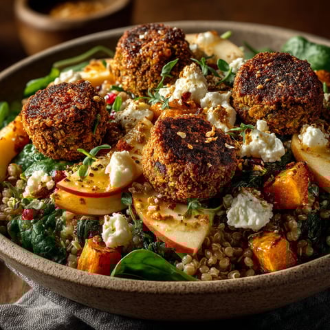 A bowl of food with fruits, vegetables, and meat.
