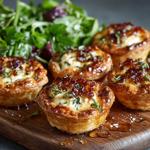 A plate of four tartelettes with cheese and honey.