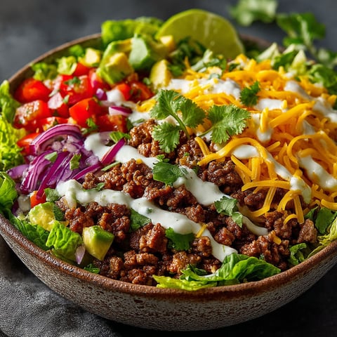 A bowl of salad with meat and cheese.