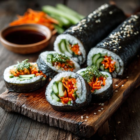 A plate of sushi with cucumber and carrot.