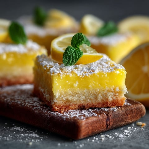 A plate of lemon squares with mint leaves on top.