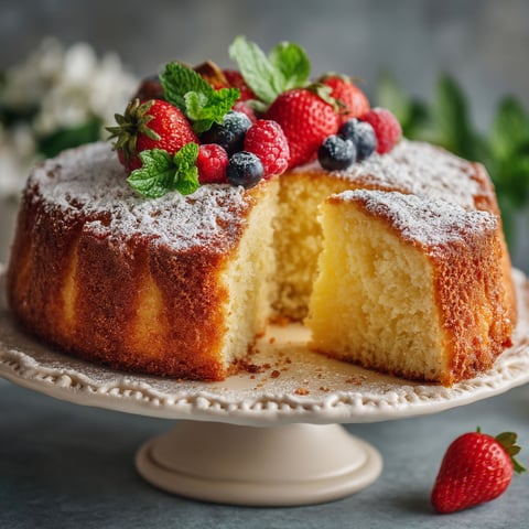 A slice of cake with berries on top.