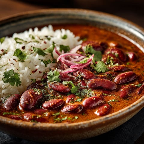 A bowl of red beans and rice.