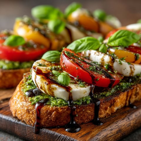 A slice of bread with tomatoes and basil on it.