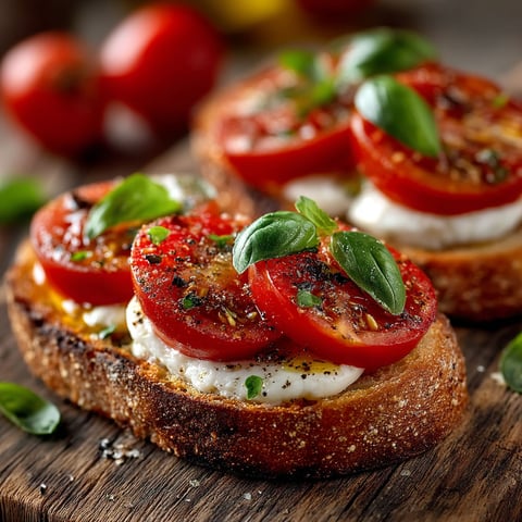Two pieces of bread with tomatoes and mozzarella cheese.