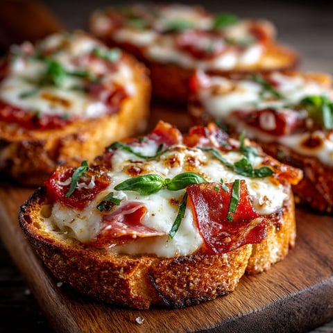 A plate of bruschetta with tomatoes, jambon, and mozzarella.