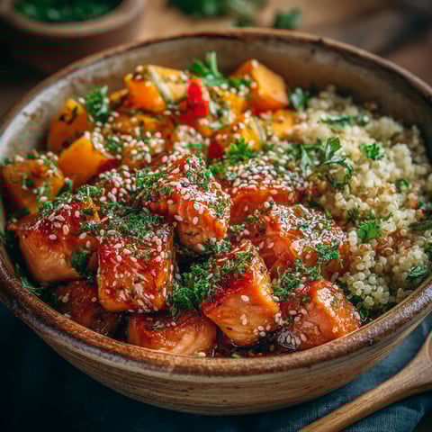 A bowl of food containing meat, vegetables and rice.