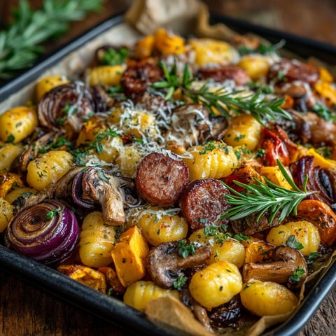 A pan of food with sausage and gnocchi.