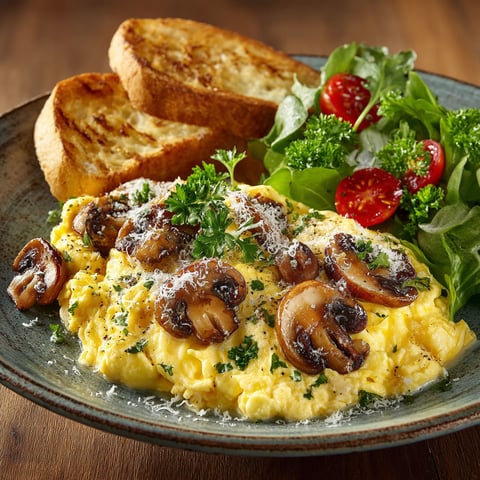 A plate of mushroom and egg omelette.