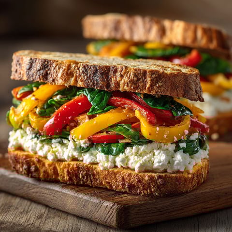 A sandwich with lettuce, tomatoes, and feta cheese.