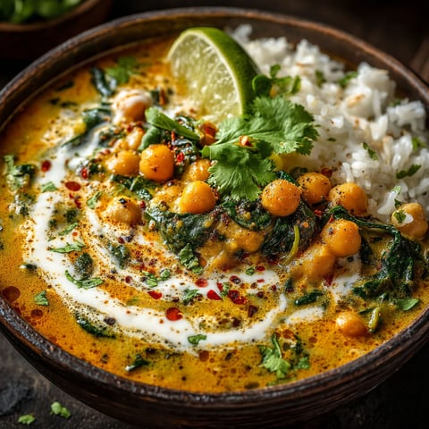 A bowl of soup with rice, lime, and chickpeas.