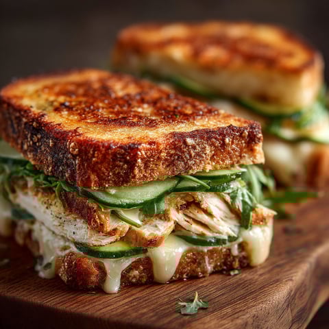 A grilled cheese sandwich with cucumber and comté.