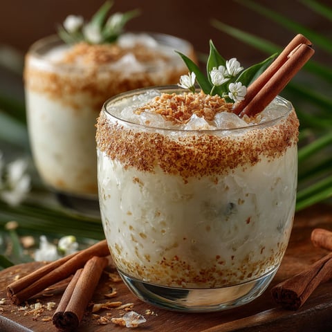 A glass of punch with coco and épices.