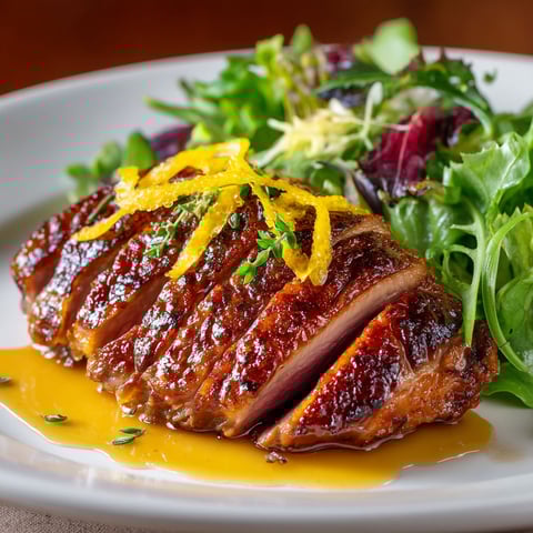 A plate of food with a piece of meat and a salad.