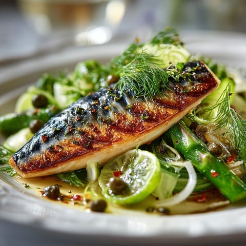 A plate of food with a fish on top.