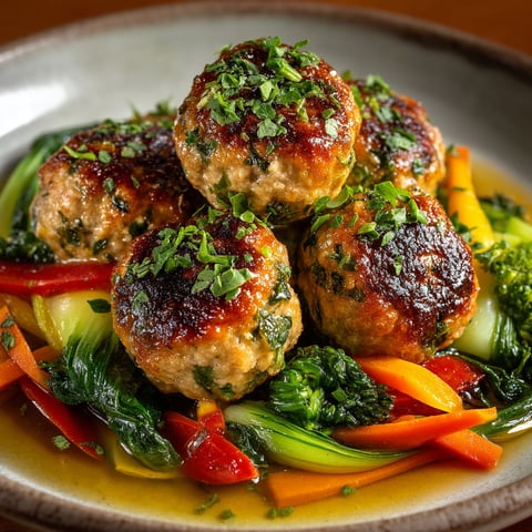 A plate of meatballs with herbs on top.