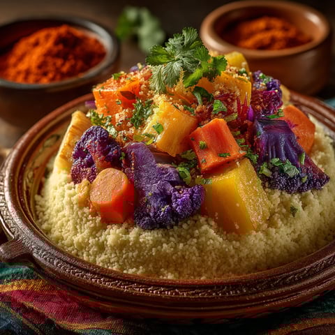 A bowl of couscous with vegetables.