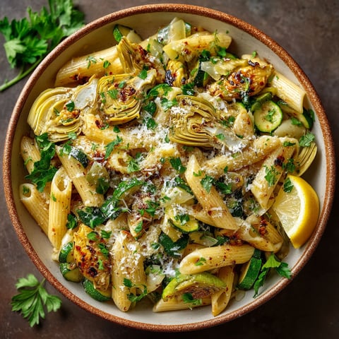 Ma recette de penne aux artichauts et courgettes.