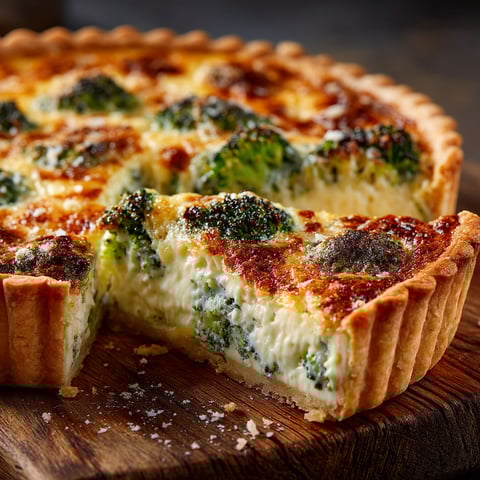 Une tarte aux brocolis et au fromage de morbier.