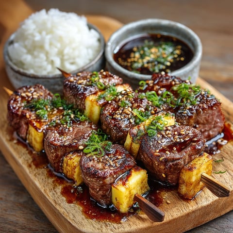 Yakitori boeuf-fromage avec sauce soja.