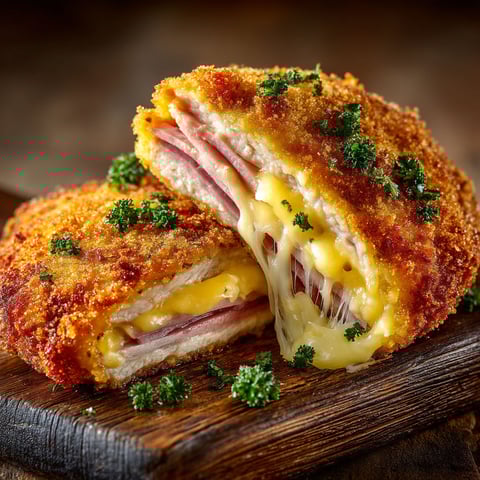 Une recette de cordon bleu avec des herbes vertes.