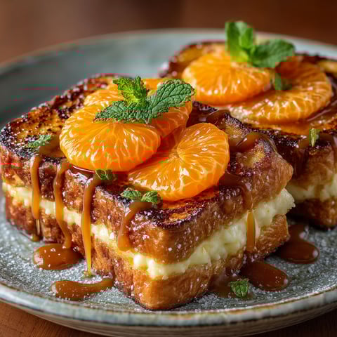 Une image de brioche façon pain perdu aux clémentines.