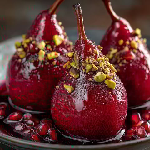 Poires au jus de grenade.