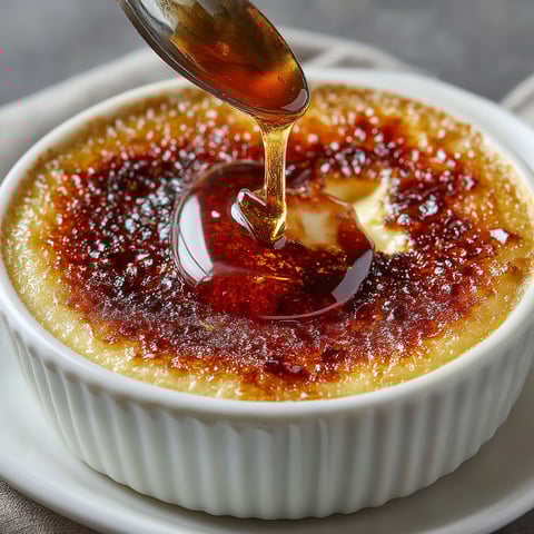 Une crème brulée avec du sirop d'érable.