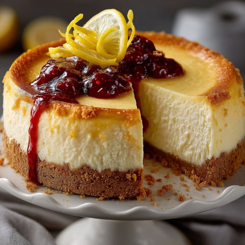 Une portion de cheesecake New-Yorkais avec des fruits rouges.