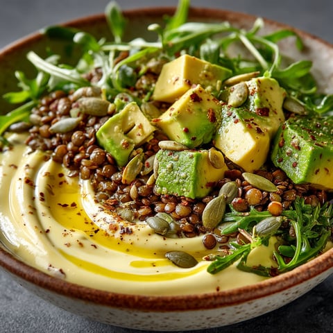 Salade lentilles avocat & sauce yaourt.