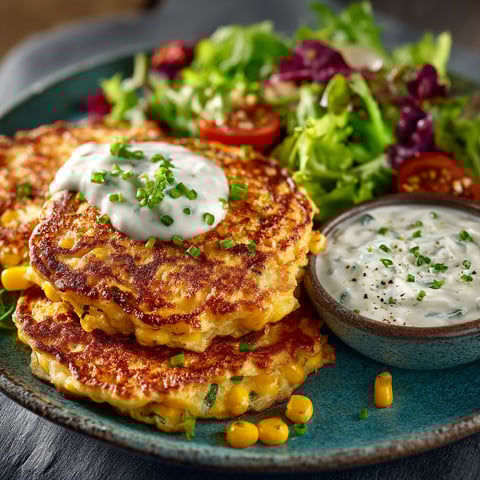 Pancakes de maïs sauce yaourt.