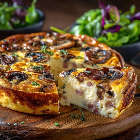 Une frittata aux champignons et jambon.
