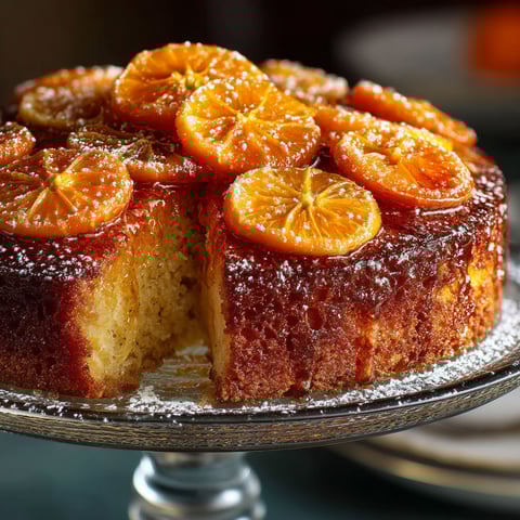 Une portion de gâteau renversé aux clémentines.